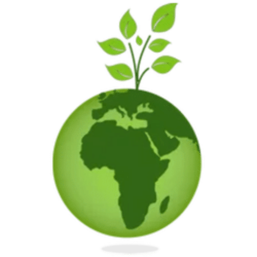 A green planet icon with a plant growing out of the top